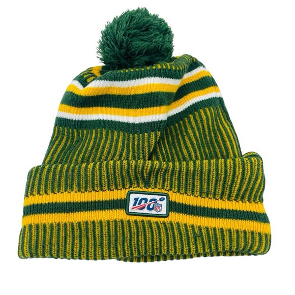 Men's Green Bay Packers New Era Green Gold Winter Cuffed Pom Knit Hat Beanie - Picture 2 of 3